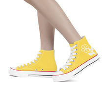 Load image into Gallery viewer, Ti Amo I love you - Exclusive Brand - Mustard Yellow - White Daisy - High Top Canvas Shoes - White  Soles
