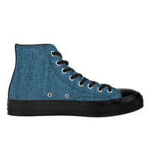 Load image into Gallery viewer, Ti Amo I love you - Exclusive Brand - Denim Blue Bayoux - Angry Fish - High Top Canvas Shoes - Black  Soles
