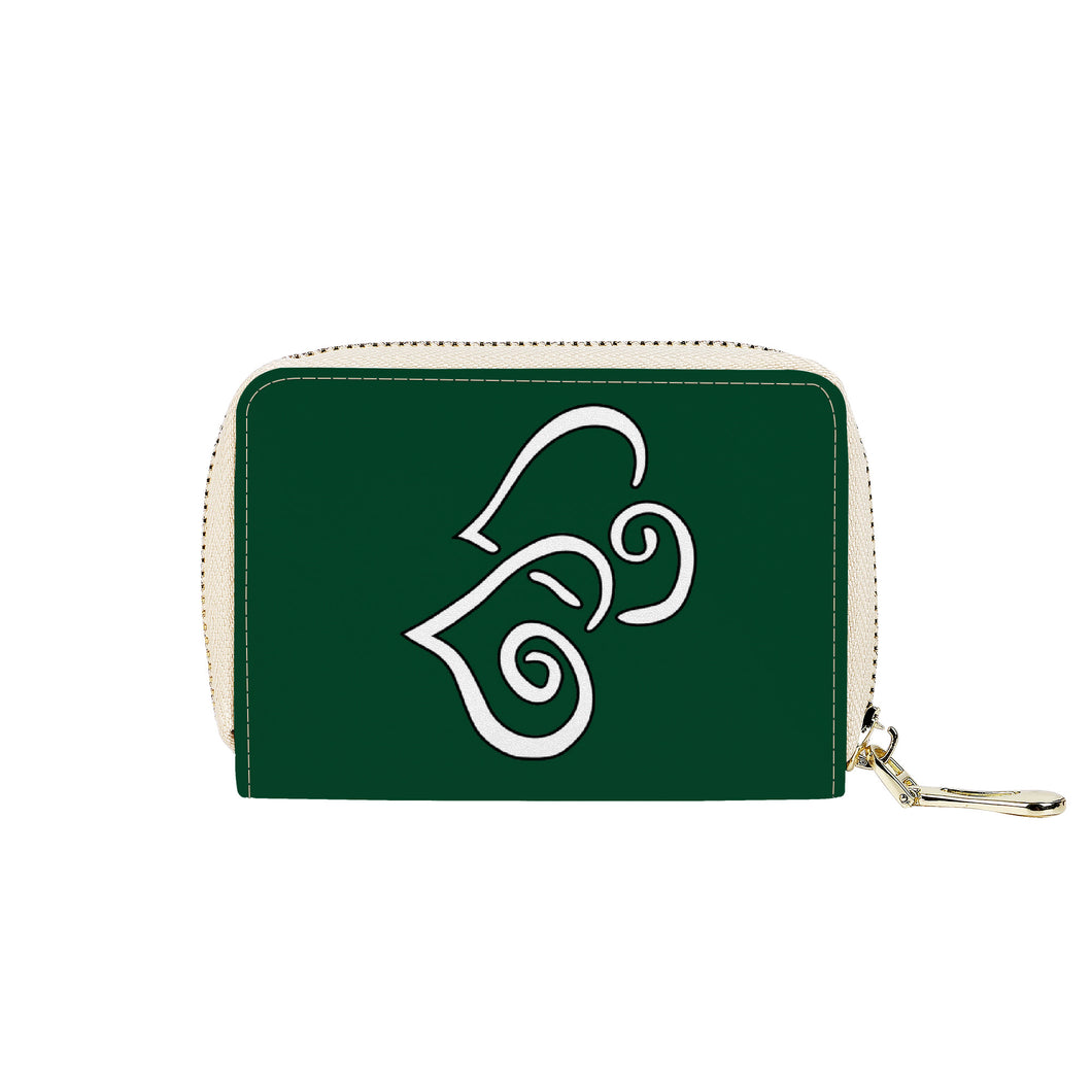 Ti Amo I love you - Exclusive Brand - British Racing Green - Double White Heart - PU Leather - Zipper Card Holder