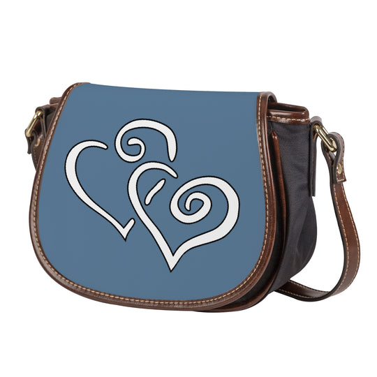 Ti Amo I love you - Exclusive Brand - Slate Blue - Double White Heart - Saddle Bag