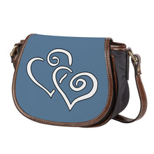 Load image into Gallery viewer, Ti Amo I love you - Exclusive Brand - Slate Blue - Double White Heart - Saddle Bag
