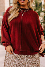 Load image into Gallery viewer, Gold Flame Exposed Seam Detail Waffle Knit Plus Size Top Ti Amo I love you
