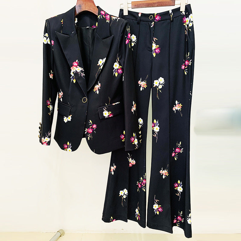 Goods Star Elegant Printed Suit Flared Pants Suit Two Piece Suit Ti Amo I love you