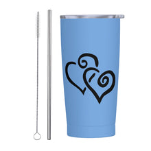 Load image into Gallery viewer, Ti Amo I love you - Exclusive Brand - Havelock Blue - Double Black Heart - 20oz Stainless Steel Straw Lid Cup
