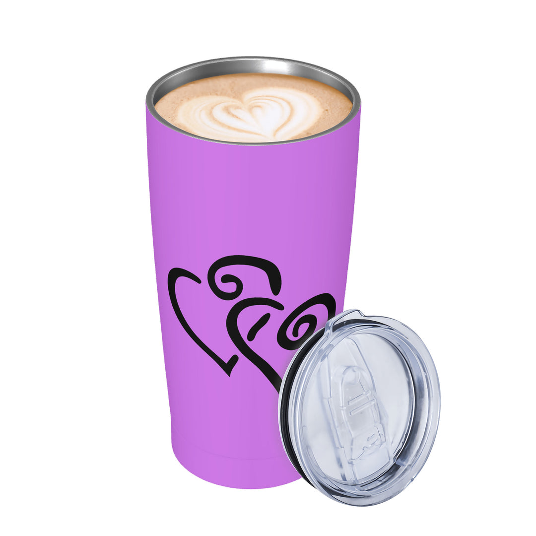 Ti Amo I love you - Exclusive Brand - Lavender - Double Black Heart - 20oz Stainless Steel Straw Lid Cup
