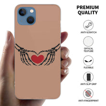 Load image into Gallery viewer, Ti Amo I love you - Exclusive Brand - Feldspar - Skeleton Hands with Heart  - iPhone 13 Transparent Case (2 cameras)
