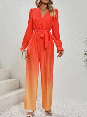 Gradient Tie Front Flounce Sleeve Jumpsuit Ti Amo I love you