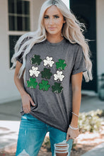 Load image into Gallery viewer, Gray Dotted Clovers Print Round Neck T Shirt Ti Amo I love you
