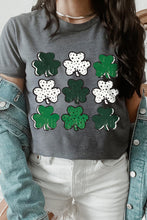 Load image into Gallery viewer, Gray Dotted Clovers Print Round Neck T Shirt Ti Amo I love you
