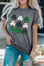 Load image into Gallery viewer, Gray Dotted Clovers Print Round Neck T Shirt Ti Amo I love you
