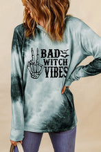 Load image into Gallery viewer, Gray Tie Dye BAD WITCH VIBES Graphic Long Sleeve Top Ti Amo I love you
