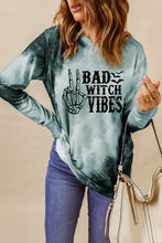 Load image into Gallery viewer, Gray Tie Dye BAD WITCH VIBES Graphic Long Sleeve Top Ti Amo I love you
