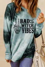 Load image into Gallery viewer, Gray Tie Dye BAD WITCH VIBES Graphic Long Sleeve Top Ti Amo I love you
