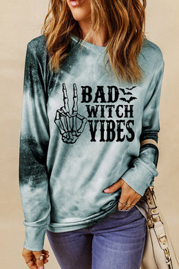 Gray Tie Dye BAD WITCH VIBES Graphic Long Sleeve Top Ti Amo I love you