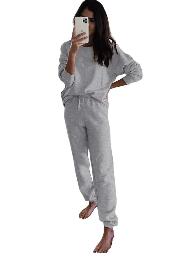 Gray or Black - 2pc Set -  Long Sleeve Top + Drawstring Pants - Lounge Outfit - Sizes S-XL Ti Amo I love you