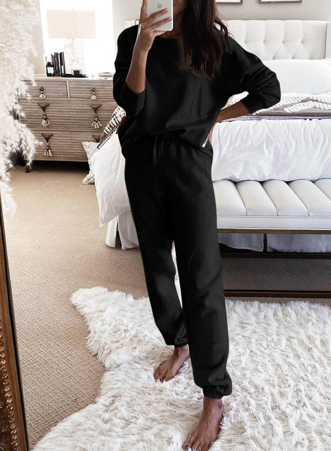 Gray or Black - 2pc Set -  Long Sleeve Top + Drawstring Pants - Lounge Outfit - Sizes S-XL Ti Amo I love you