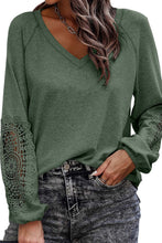 Load image into Gallery viewer, Gray or Green - Crochet Lace Patch Raglan Sleeve Top - Only Sizes S,M, XL Left Ti Amo I love you
