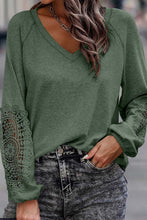 Load image into Gallery viewer, Gray or Green - Crochet Lace Patch Raglan Sleeve Top - Only Sizes S,M, XL Left Ti Amo I love you
