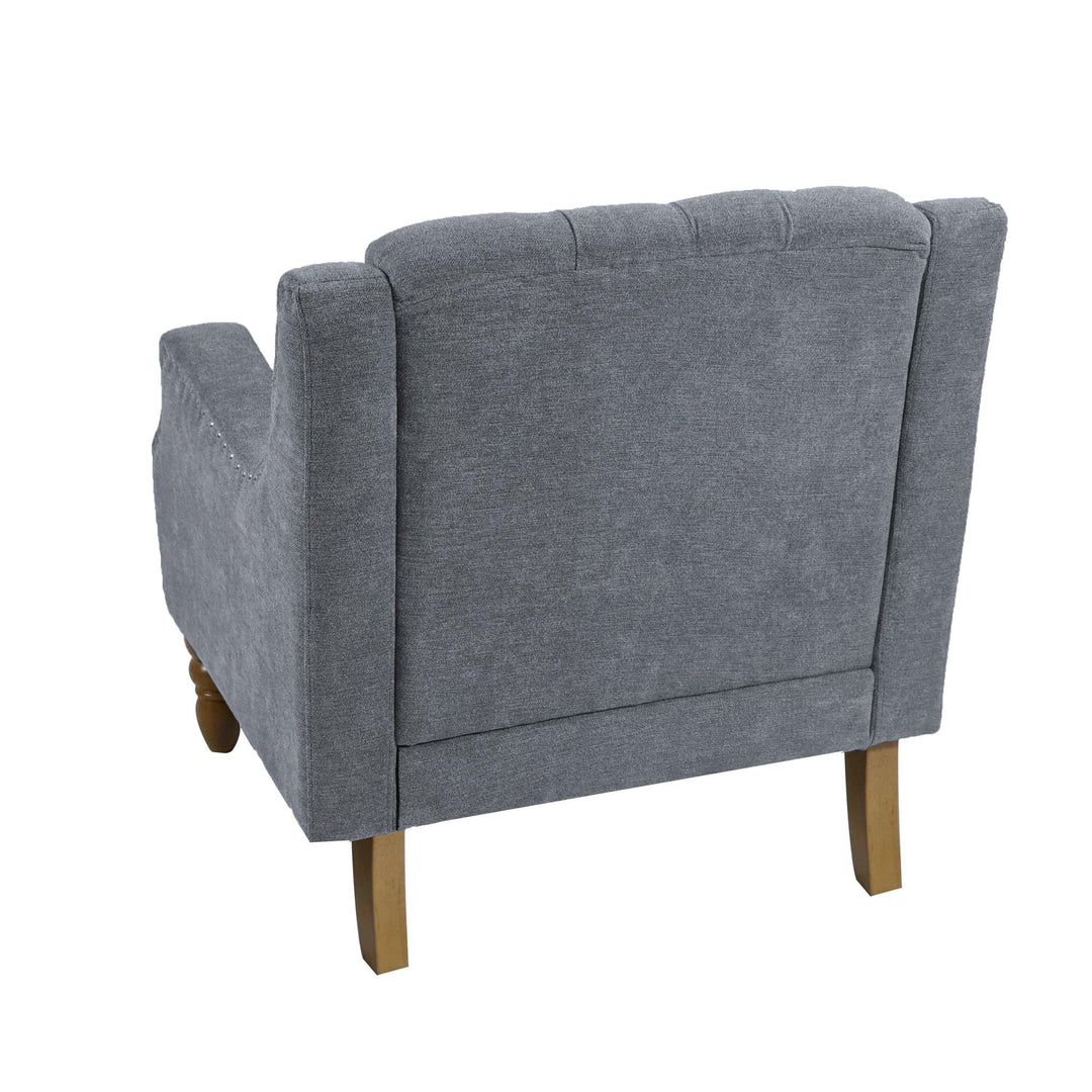 Grey - Footstool Chair Sets with Vintage Brass Studs - Button Tufted Upholstered Armchair Ti Amo I love you