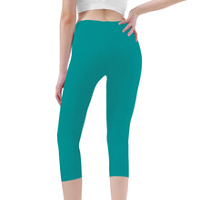 Load image into Gallery viewer, Ti Amo I love you - Exclusive Brand - Veridian Green - Double White Heart - Womens / Teen Girls / Womens Plus Size - Capri Yoga Leggings - Sizes XS-3XL
