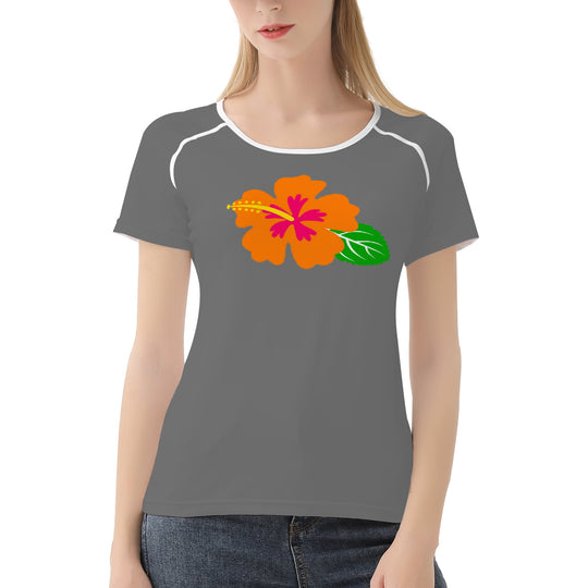 Ti Amo I love you - Exclusive Brand - Dove Gray - Hawaiian Flower - Women's T shirt - Sizes XS-2XL