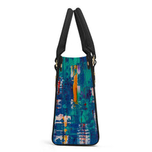 Load image into Gallery viewer, Ti Amo I love you - Exclusive Brand - Chathams Blue &amp; Elf Green Abstract - Luxury Womens PU Tote Bag - Black Straps
