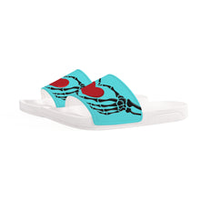 Load image into Gallery viewer, Ti Amo I love you - Exclusive Brand - Medium Turquoise Blue- Skeleton Hands with Heart -  Slide Sandals - White Soles
