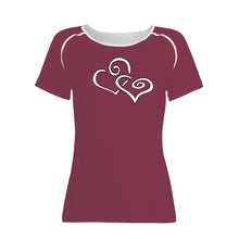 Load image into Gallery viewer, TI Amo I love you - Exclusive Brand - Velvet Maroon  - Double White Heart - Women&#39;s T shirt
