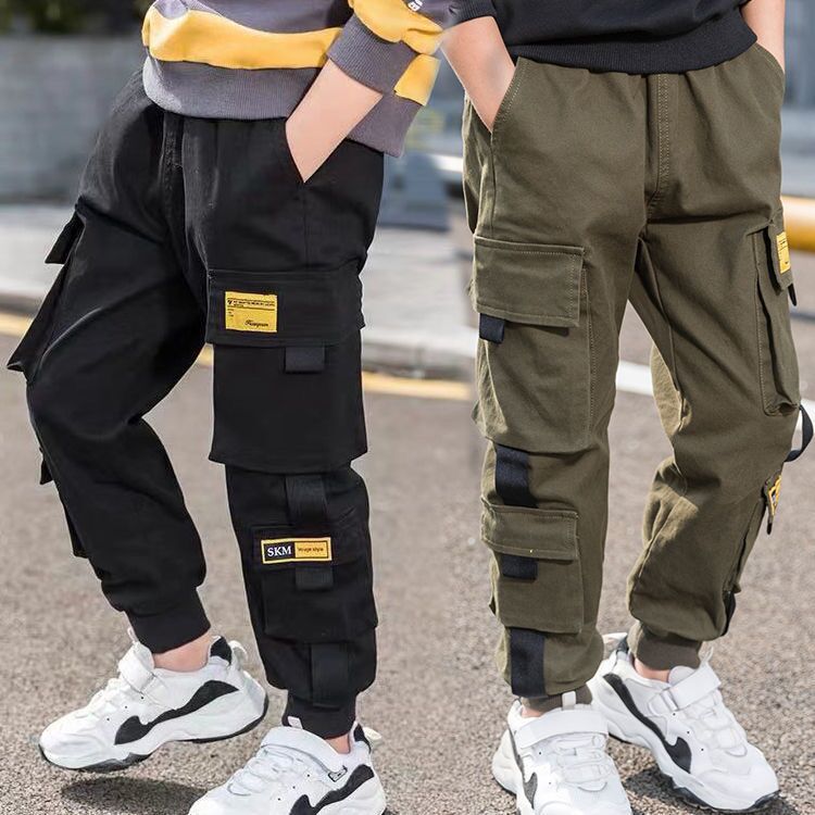 Toddler / Kids - Boys - Solid Cargo - Black / Green - Multi-Pocket Casual Streetwear Pants - Sizes 3T- Kids 12