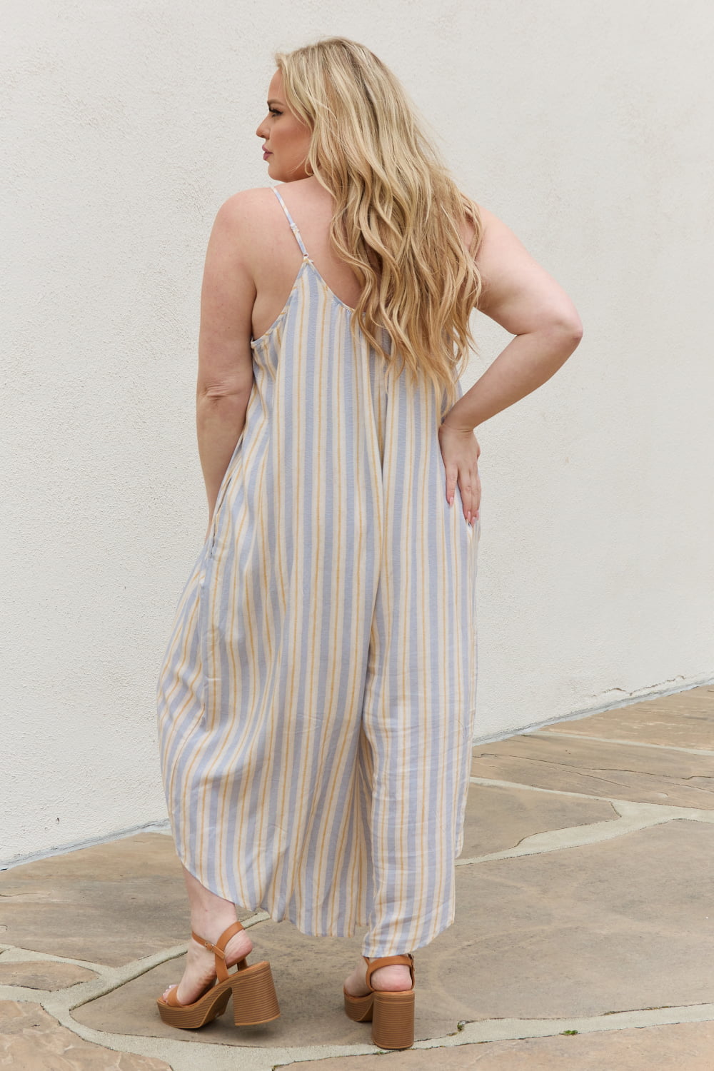 HEYSON Full Size Multi Colored Striped Jumpsuit with Pockets Ti Amo I love you