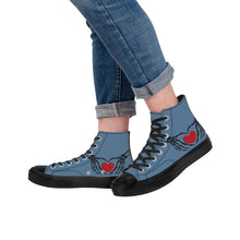 Load image into Gallery viewer, Ti Amo I love you - Exclusive Brand - Slate Blue - Skeleton Hands wit Heart - High Top Canvas Shoes - Black  Soles
