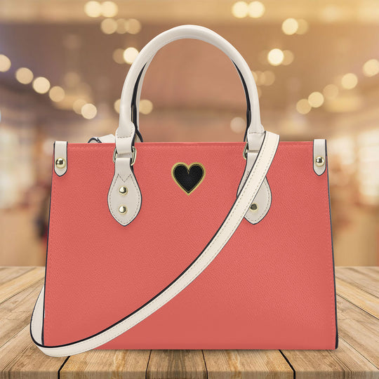 Ti Amo I love you - Exclusive Brand - Living Coral - Luxury Women PU Tote Bag - Cream Straps