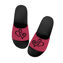 Load image into Gallery viewer, Ti Amo I love you - Exclusive Brand - Viva Magenta  - Womens Double Black Heart -  Slide Sandals - Black Soles
