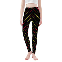 Load image into Gallery viewer, Ti Amo I love you - Exclusive Brand - Black with Red &amp; Yellow Stripes - Yoga Leggings
