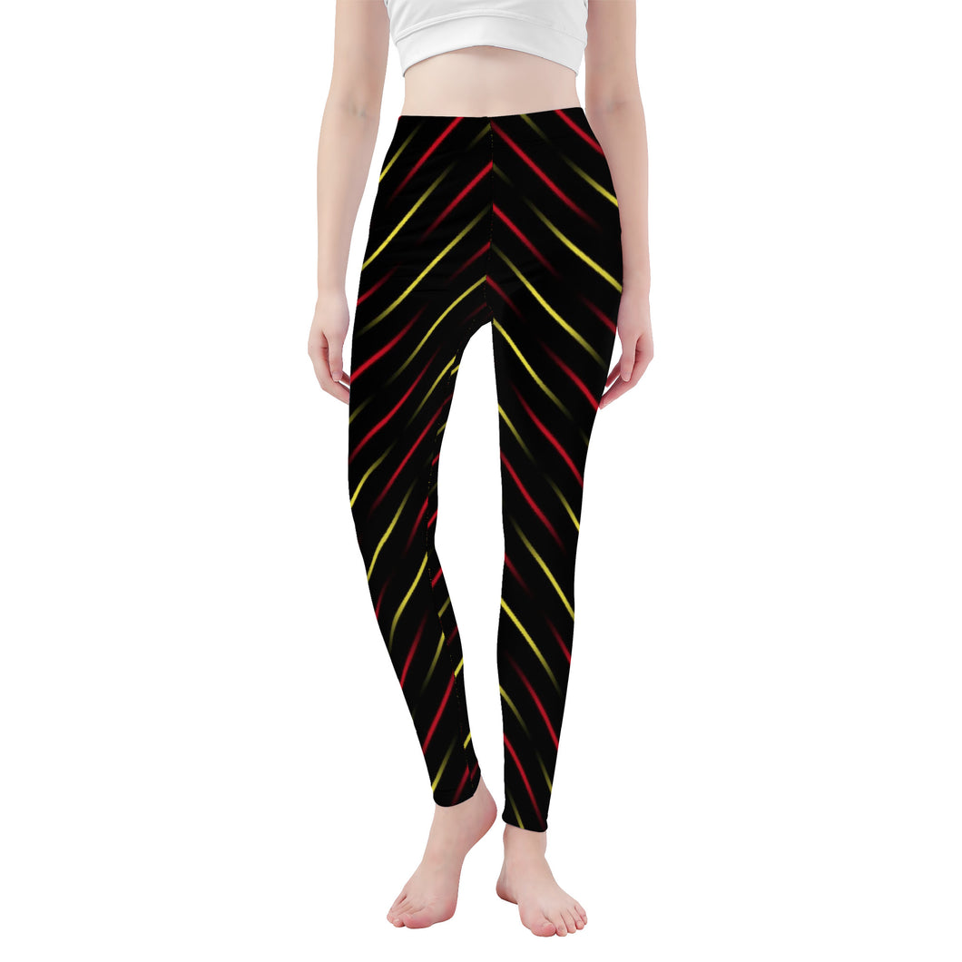 Ti Amo I love you - Exclusive Brand - Black with Red & Yellow Stripes - Yoga Leggings