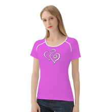 Load image into Gallery viewer, TI Amo I love you - Exclusive Brand - Deep Lavender Magenta - Double White Heart - Women&#39;s T shirt - Sizes XS-2XL
