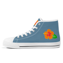 Load image into Gallery viewer, Ti Amo I love you - Exclusive Brand  - Grayish Blue - Hawaiian Flower  - High-Top Canvas Shoes - White Soles
