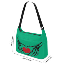 Load image into Gallery viewer, Ti Amo I love you - Exclusive Brand - Drake’s Neck Green - Skeleton Heart Hands  -  Journey Computer Shoulder Bag
