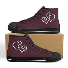 Load image into Gallery viewer, Ti Amo I love you - Exclusive Brand - Livid Brown 2 - Double White Heart High-Top Canvas Shoes - Black Soles
