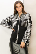 Load image into Gallery viewer, HYFVE Houndstooth Contrast Raw Hem Jacket Ti Amo I love you
