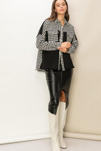 Load image into Gallery viewer, HYFVE Houndstooth Contrast Raw Hem Jacket Ti Amo I love you
