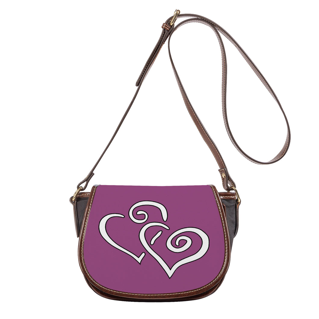 Ti Amo I love you - Exclusive Brand - Cannon Pink - Double White Heart - Saddle Bag