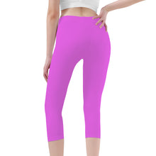 Load image into Gallery viewer, Ti Amo I love you -Exclusive Brand - Deep Lavender Magenta - Double White Heart - Womens / Teen Girls / Womens Plus Size - Capri Yoga Leggings - Sizes XS-3XL
