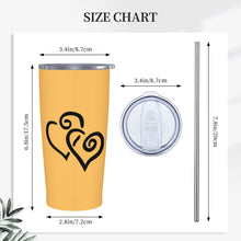 Load image into Gallery viewer, Ti Amo I love you - Exclusive Brand - Light Orange - Double Black Heart - 20oz Stainless Steel Straw Lid Cup
