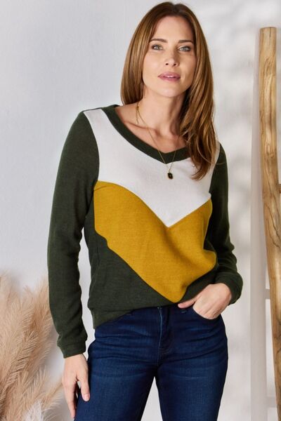 Hailey & Co Full Size Colorblock V-Neck Blouse Ti Amo I love you