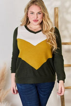 Load image into Gallery viewer, Hailey &amp; Co Full Size Colorblock V-Neck Blouse Ti Amo I love you
