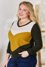 Load image into Gallery viewer, Hailey &amp; Co Full Size Colorblock V-Neck Blouse Ti Amo I love you
