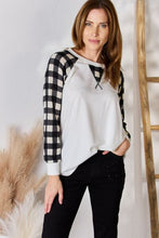 Load image into Gallery viewer, Hailey &amp; Co Full Size Plaid Raglan Sleeve Round Neck Blouse Ti Amo I love you
