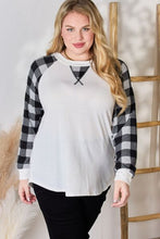 Load image into Gallery viewer, Hailey &amp; Co Full Size Plaid Raglan Sleeve Round Neck Blouse Ti Amo I love you
