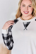 Load image into Gallery viewer, Hailey &amp; Co Full Size Plaid Raglan Sleeve Round Neck Blouse Ti Amo I love you
